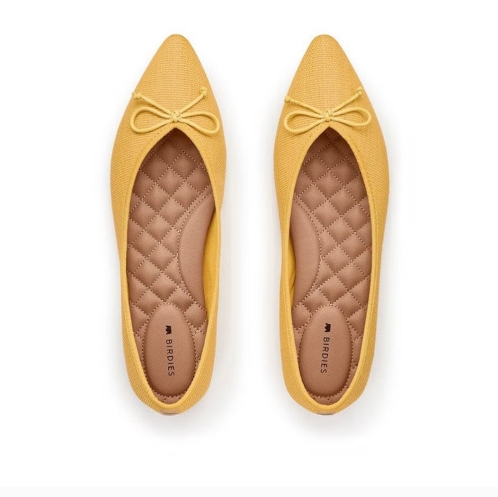 NWOB! Birdies Women's Butter Yellow Raffia Flats with Bow Detail - Picture 12 of 12